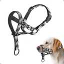 Gentle Dog Head Collar, No Pull Padded Halter for Walking, Trendy Striped Training Muzzle for Medium Dogs, Anti Pulling Barking(M) (Wave)