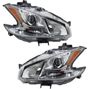 TRQ 2 Piece Headlight Assembly Set Chrome Bezel Driver & Passenger Side Compatible with Nissan Maxima 2009-2014 NI2502177 NI2503177 260109N00A 260609N00A