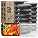 WGCC Meal Prep Containers, 50 Pack Extra-thick Food Storage Containers with Lids, Disposable & Reusable Plastic Bento Lunch Box, BPA Free, Stackable, Microwave/Dishwasher/Freezer Safe (24 oz)