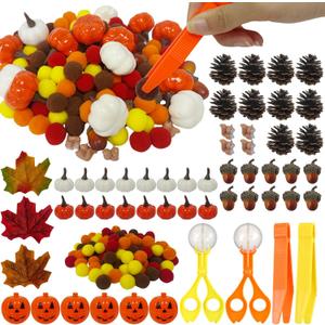 320 Pcs Fall Sensory Bin Fillers Decorations, Sensory Bin Filler, Pumpkin Bowls, Pompom, Maple Leaves, Squirrels, Pumpkins, Acorns, Pine Cones for Fall Halloween Autumn Party Decor