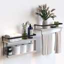 RICHER HOUSE 2+1 Tier Wall Mounted Floating Shelves Set of 2, Rustic Wood Wall Shelf with Metal Frame, Extra Storage Rack for Bathroom, Kitchen, Bedroom with Tissue Rack & Towel Bar - White