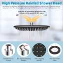 Rain Shower Head with 12" Shower Head Extension Arm, 10" High Pressure Boosting Rainfall/Fixed Showerhead, Metal Shower Head Extender Adjustable Height/Angle, 1-Min Installation, Easy Clean, Chrome