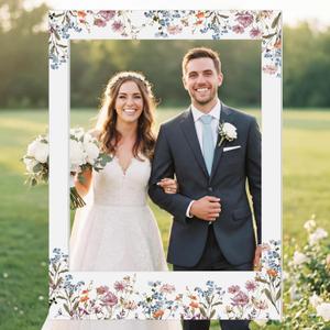 Bucherry 32 x 24 Inches Wedding Photo Booth Props Picture Frame DIY PVC Cutouts Photo Booth Prop Selfie for Bridal Shower Birthday Baby Shower Graduation Party Supplies Favor