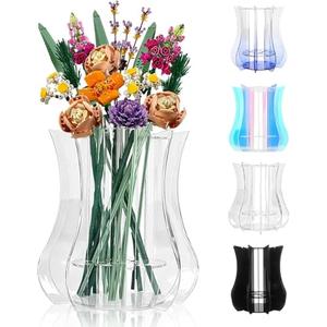 Vase for Lego Flowers Bouquet Upgraded, Acrylic Display Holder Compatible with Lego Botanical Collections Roses Sunflowers, for Lego Flower Building Set Lovers, Crystal Clear