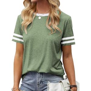 Womens T Shirt Short Sleeve Crew Neck Basic Color Block Tee Tops (XXL, Army Green)