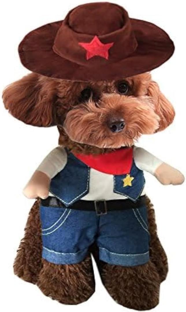 Hotumn Cowboy Dog Costume with Hat Dog Clothes Halloween Costumes for Cat and Small Dog (S)