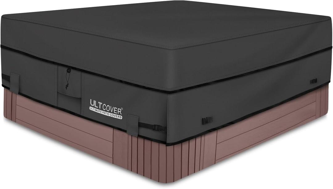 ULTCOVER Waterproof 600D Polyester Square Hot Tub Cover Outdoor SPA Covers 95 x 95 inch, Black (95"(L)x95"(W)x20"(H))