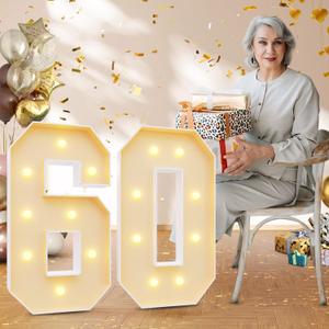 imprsv 3FT 60th Birthday Decorations Numbers: 60th Birthday Party Anniversary Decorations Large Light Up Numbers 60 for Men Women (White)