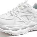 LUCKY STEP Women 's Chunky Sneakers 90s Fashion Thick Dad Rave Platform Casual Running Walking Shoes (White KPU, 8.5 US)