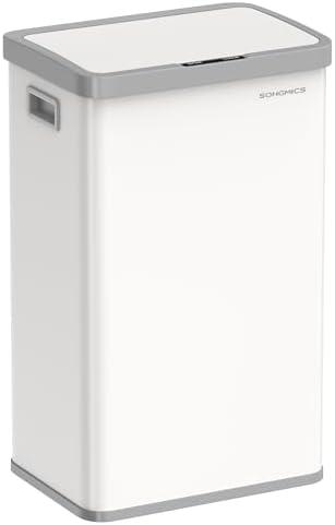 SONGMICS Motion Sensor Trash Can, 18-Gallon (68L) Automatic Kitchen Garbage Can with Stay-Open Lid, Soft Close, Stainless Steel, 15 Trash Bags Included, Cloud White ULTB630W68