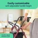 Medline Steel Rollator Walker with Seat, Burgundy, 350 lb. Weight Capacity, 6 Wheels, Foldable, Adjustable Handles, Rolling Walker for Seniors, Walker for Mobility Impaired