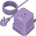Power Strip with USB, TOPREK 10 FT Extension Cord with Flat Plug, 5 AC Outlet 4 USB, Compact Desk Charging Station for Home Office, Dorm, Hotel, Travel, 700J Surge Protection (Purple)