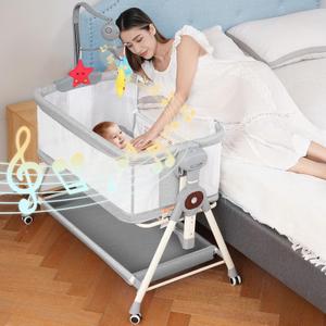 Baby Bassinet, Rocking Bassinet, 3 in 1 Bassinets Bedside Sleeper with Musical Toys, Bedside Bassinet for Baby with Storage Basket and Wheels, Adjustable Bedside Crib for Newborn (Grey) Baby Bassinet, Rocking Bassinet, 3 in 1 Bassinets Bedside Sleeper with Musical Toys, Bedside Bassinet for Baby with Storage Basket and Wheels, Adjustable Bedside Crib for Newborn (Grey)