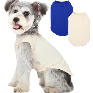 2 Pack Dog Clothes for Small Dogs Summer Dog Shirt Vest Girl Boy Lightweight Puppy T-Shirts Blank Soft and Cool Pet Clothing Sleeveless Dog Outfit (White+Blue, Small)
