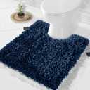 Yimobra Toilet Rugs U Shaped Washable, Extra Thick Soft Absorbent Chenille Contour Bathroom Rugs for Toilet 24x20 Inch, Quick Dry Non Slip Toilet Mat for Bath Floor, Navy Blue