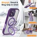 for iPhone 16 Pro Max Case with Invisible Magnetic Stand, Compatible with Mag-Safe Translucent Matte with Built-in Screen Protector, Shockproof Protective Phone Case for Women Men, Purple