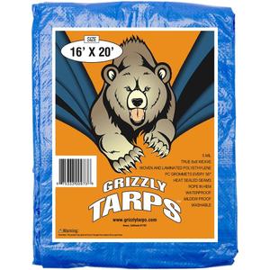 Grizzly Tarps by B-Air 16' x 20' Large Multi-Purpose Waterproof Heavy Duty Poly Tarp with Grommets Every 36", 8x8 Weave, 5 Mil Thick, for Home, Boats, Cars, Camping, Protective Cover, Blue