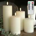 LUSHARBOR Flameless Candles, 4 Pack Battery Operated Candles with Remote, Real Wax LED Fake Candles with Timer Flickering for Christmas Wedding Home Party D3 H 5" 6" 7" 9" Ivory