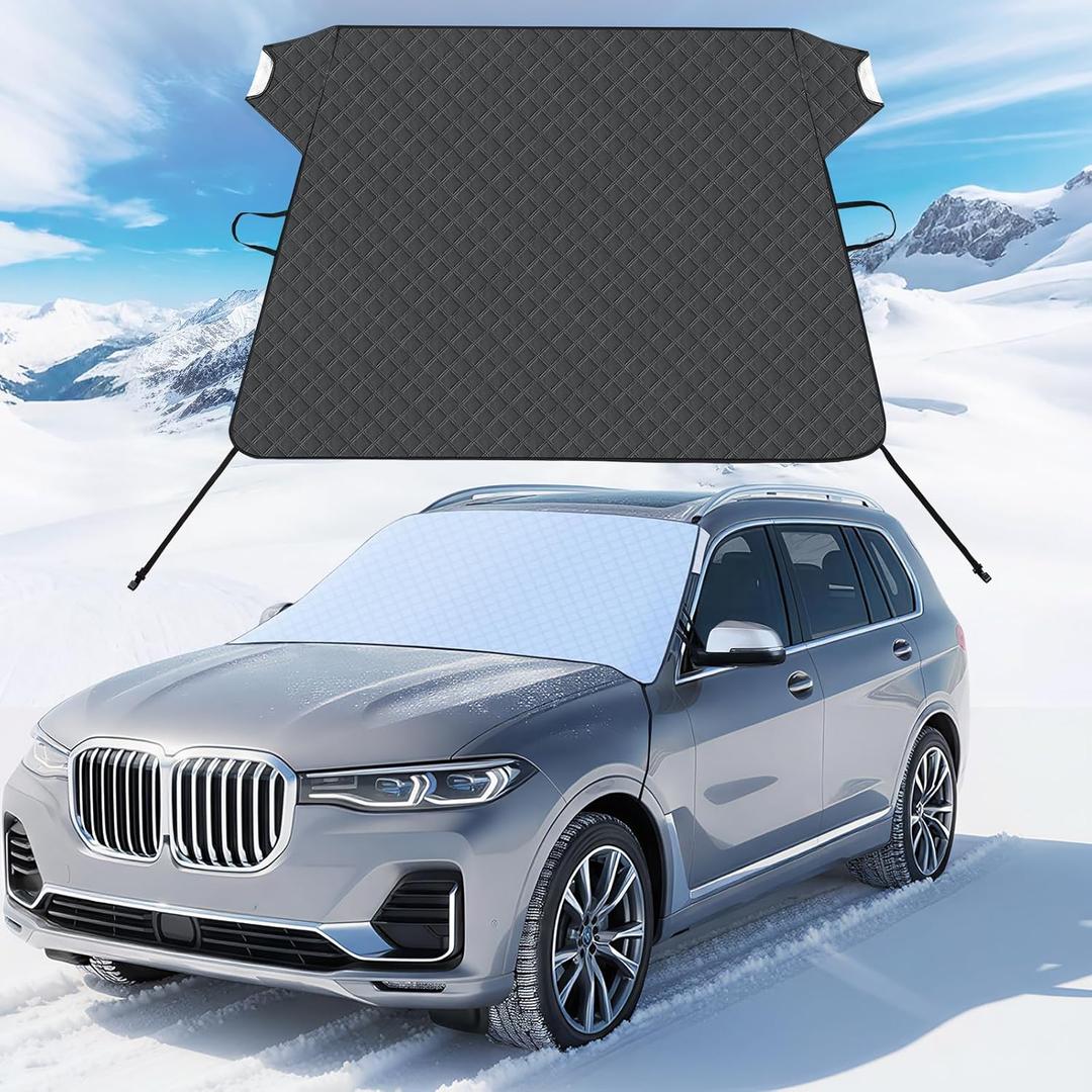 FLORICH Car Windshield Cover for Ice and Snow Heavy Duty Fabric with Side Mirror Cover,Standard Winter Frost Hail Protector for Most Car, Truck, SUV, Van and MPV (66x 47Inch)