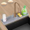 Kingmall Faucet Mat for Kitchen Sink, Premium Silicone Splash Guard with Fast Drying Properties, Protective Sink Tray with Cutable Circular Central for Stone Sinks in Kitchen & Bathroom, Grey
