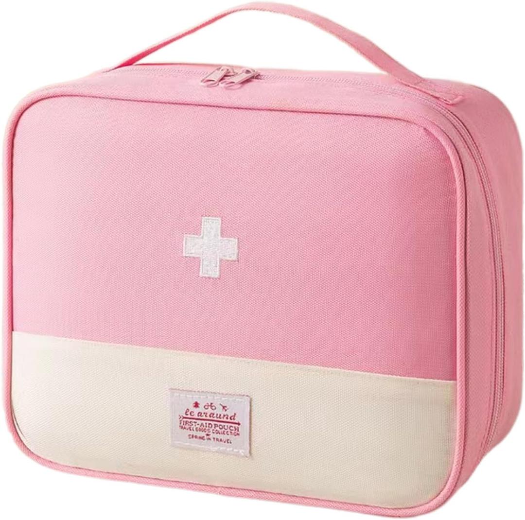 Red First Aid Bag Empty 1st Aid Bag Medical Travel Case First Responder Emergency Storage Compact Medicine Bags for Car Home Office Kitchen Sport Outdoors (Pink)