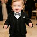 Baby Boy Suits Formal Stripe Gentleman Tuxedo Suit Set Complete Dress Clothes Toddler Wedding Ring Bearer Outfit (Gray), Size 4