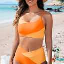 Herseas Women 2 Piece High Waisted Bikini Sets Color Block Popular Swimsuit 2026 Summer Beach Best Bathing Suits (Orange, M)