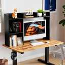 GRETJOB Desktop Hutch Bookshelf, Wooden Desk Storage Hutch with 5 Shelves for Computer Desk, Desktop Shelf for Top of Desk, Desktop Bookshelf for Dorm Office Home, 32.5 x 23.5 x 8 Inches, Black