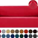 Joccun Christmas Stretch Couch Cover Slipcovers, 1-Piece Sofa Covers for 3 Cushion Couch Spandex Jacquard Washable Furniture Protector Cover for Living Room,Kids,Pets(Sofa,Ruby) (Large78"-94")