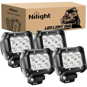 Nilight LED Pods 4PCS 18W 1260lm Flood LED Light Bar Driving Fog Light Off Road Lights Work Light 24V 12V For Motorcycles Van Camper Wagon Car Pickup ATV UTV SUV Truck Boat, 