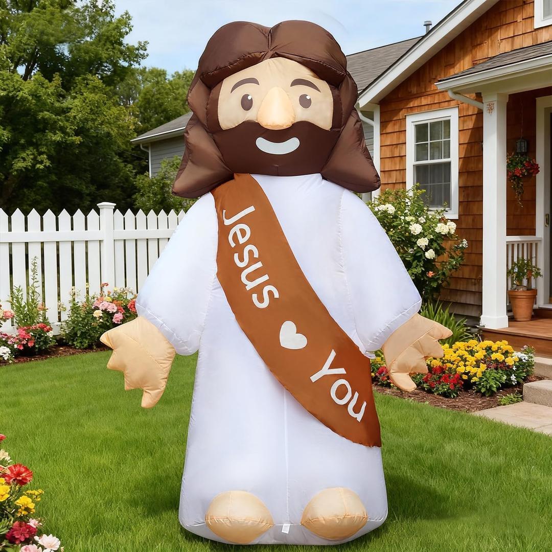 DomKom 6FT Jesus Inflatable Outdoor Decorations, Build-in LED Lights Holiday Blow Up Yard Decoration, for Spring Holiday Party, Outdoor,Garden, Yard Lawn Dcor