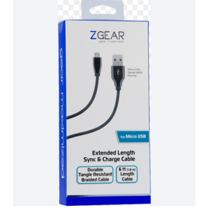 ZGear Extended Length Sync Charge Cable for Micro USB Durable Tangle Resistant Braided Cable 6ft.