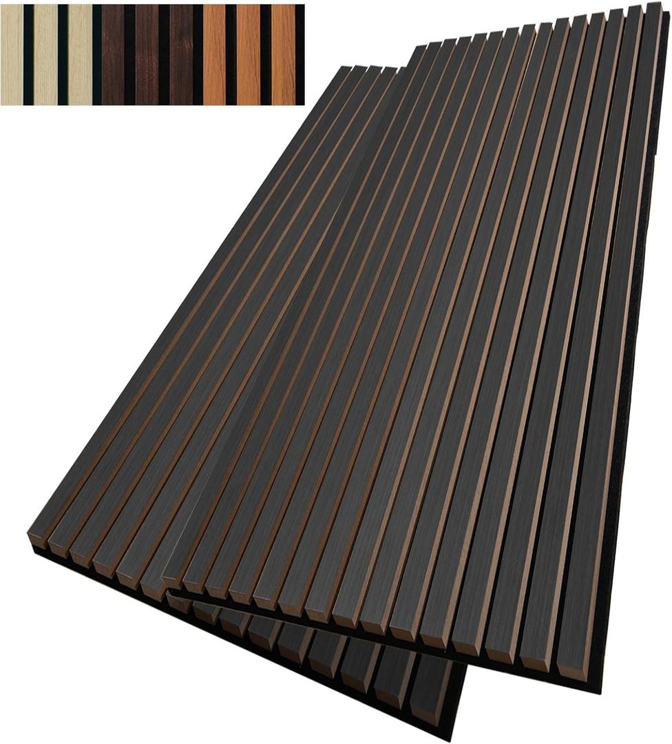 Wood Slat Wall Panel, 48'' x 24'' Wood Panels for Wall, 3D Soundproof Wall Panels, Large Acoustic Panels for Interior Ceiling and Wall Decor Noise Reduction, 2 Pack, Smoky Wood