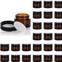 1oz Glass Jar with Lid, Hoa Kinh 25Pack Amber Round Containers Cosmetic Glass Jars with Inner Liners and Black Lids Travel Jars for Storing Lip and Body Scrub, Lotion, Body Butter, Bath Salts, Liquid