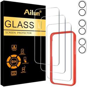 Ailun 3 Pack Screen Protector for iPhone 16 [6.1 inch] + 3 Pack Camera Lens Protector with Installation Frame,Case Friendly Tempered Glass Film,[9H Hardness][Not for iPhone 16e/16 Pro/Plus/Pro Max]