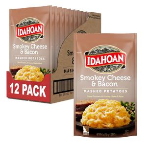 Idahoan Smoky Cheese & Bacon Mashed Potatoes, Naturally Gluten-Free, 100% Real Idaho Potatoes, 4 servings per bag, 4 ounce (Pack of 12) (EXP 10/15/26)