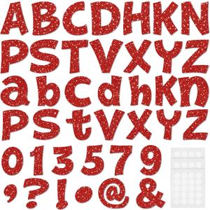 Colarr 216 Pcs Red Glitter Bulletin Board Letters for Classroom Number Alphabet Punctuation Symbol Cutout 4'' Die-Cut Poster Letter with Adhesive Dot School Graduation Party Wedding Patriotic Decor