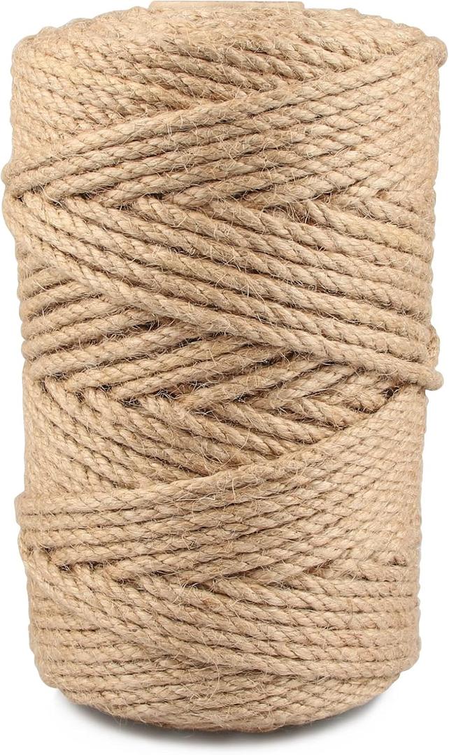 Jute Twine 5 mmx109 Yard 3 Strand, Munzong Natural Handmade 3 Twisted Burlap Twine String for Crafts, Garden Hemp Rope for DIY Knitting Plant Hanger Gift Wrapping Bundling Packing Gardening Decor 100m