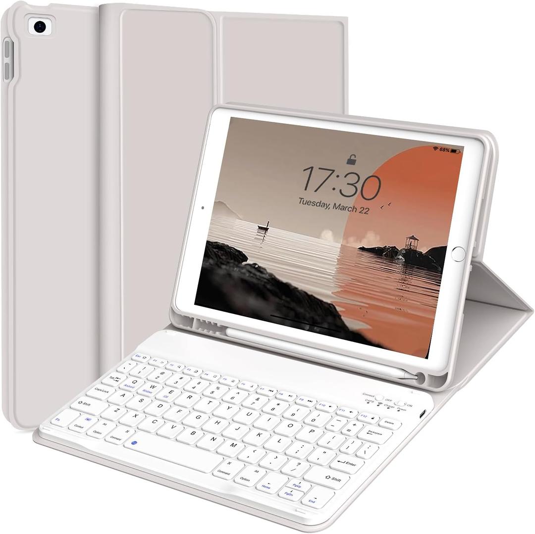 Kenke for iPad 6/5th Generation Case with Keyboard 9.7 Inch 2018/2017 iPad Air 2/1, Detachable Wireless Bluetooth iPad Keyboard Case with Built-in Left Side Pencil Holder Auto Wake/Sleep (Gray)