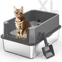 Stainless Steel Litter Box, Extra Large Litter Boxes for Big Cats, XLarge Metal Cat Litter Box with Lid, Anti-Urine Leakage XL Box with High Sides, Easy Clean, Non-Sticky, Scoop Included