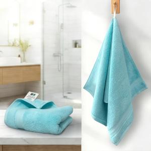 Aqua Green Hand Towels 2 Pack with Hanging Loop (13"x29") - 100% Cotton, Lightweight, Fluffy & Absorbent Face Towel Set, Quick Dry & Fade Resistant, Gentle on Skin, Modern Bathroom Decor
