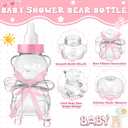 48 Pcs 4.7 Inches Baby Shower Bear Bottles Bulk Mini Clear Milk Plastic Bear Candy Bottles with Ribbon Artificial Roses for Baby Shower Favor Gift Newborn Party Decor(Pink)