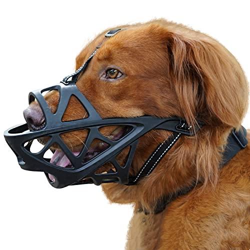BARKLESS Dog Muzzle, Soft Basket Muzzle for Medium Large Sized Dog Labrador Golden German Shepherd Australian Shepherds, Mouth Guard for Biting Chewing Scavenging, Allow Drinking and Eating(Black, L)
