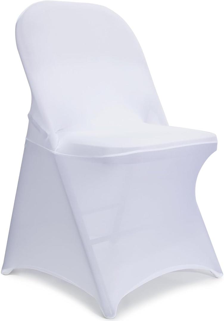 LEBENGURU Spandex Folding Chair Covers, Upgraded 12 PCS Polyester Stretch Chair Covers, Universal Elastic Fitted Chair Protector for Wedding, Holidays, Banquet, Party, Celebration (White)