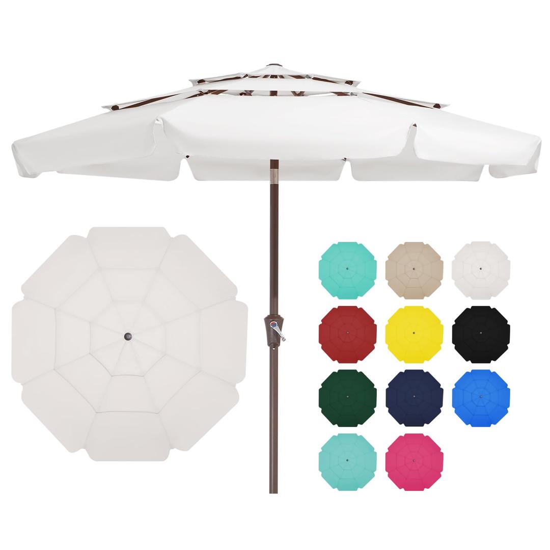 JEAREY 3 Tiers 9 FT Patio Umbrellas Outdoor Table Umbrella with Push Button Market Umbrella 8 Sturdy Ribs UV Protection Waterproof for Garden,Off-white