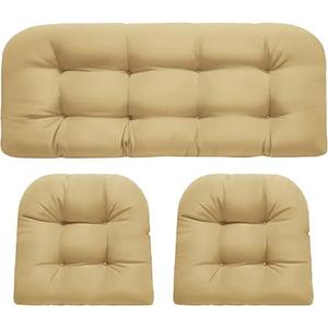 Wicker Chair Cushions, Waterproof 3Pcs Outdoor Cushion Set Khaki
Outdoor Loveseat Cushions for Patio Furniture, Tufted Patio Chair Cushions, 1 Loveseat and 2 U-Shaped Cushions
