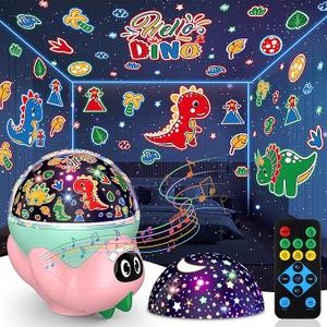 Dinosaur Night Light Projector for Kids Room, Boy Girl Dino Lamp with 10 Soothing Music& Timer, Remote Control, Colorful Projection Effect, High Brightness, Birthday Gifts Dinosaur Toys for Kids 37