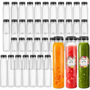 40 Pack PET 12oz Juice Bottles, Reusable Beverage Containers with Lids & Labels