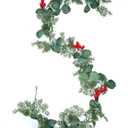 5.9 Feet Eucalyptus Leaves Red Berry Norfolk Pine Christmas Greenery Garland for Table, Mantle, Wall, Indoor, Outdoor Christmas Decorations