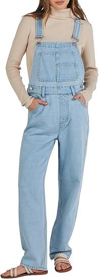 Overalls for Women Loose Fit Denim Overalls Adjustable Strap Jean Jumpsuit Bib Romper 2025 Fall Casual Work Outfits Medium, Washed Azure 